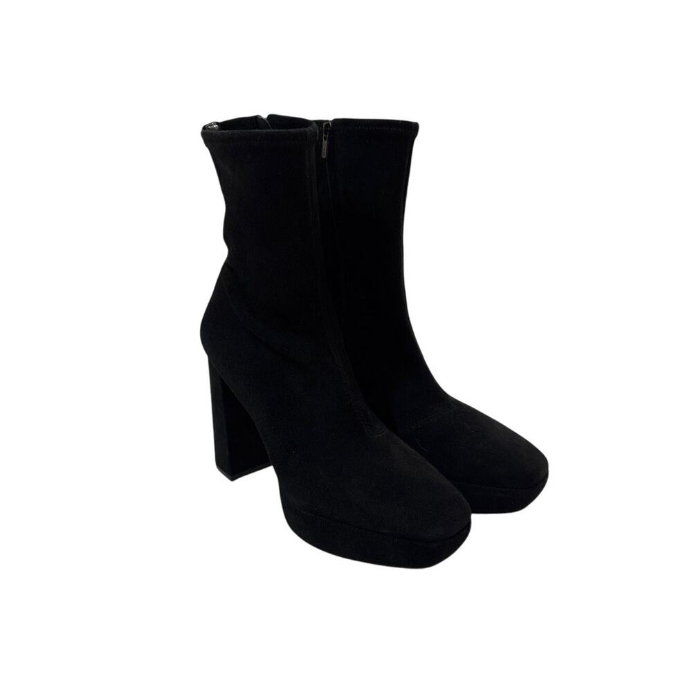 Loeffler Randall Womens Suede Block Heels Ankle Boots Shoes Black Size 9.5
